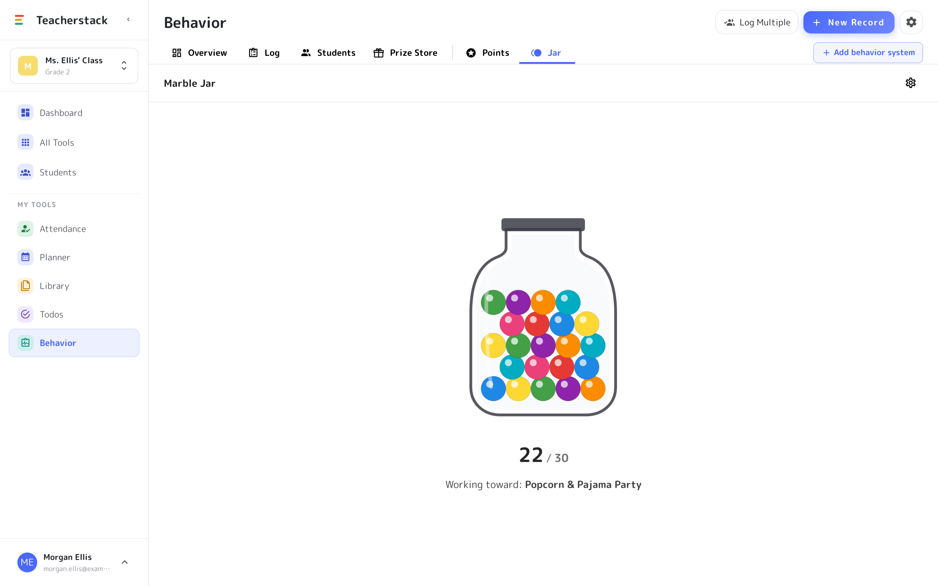 The marble jar filling toward a class reward