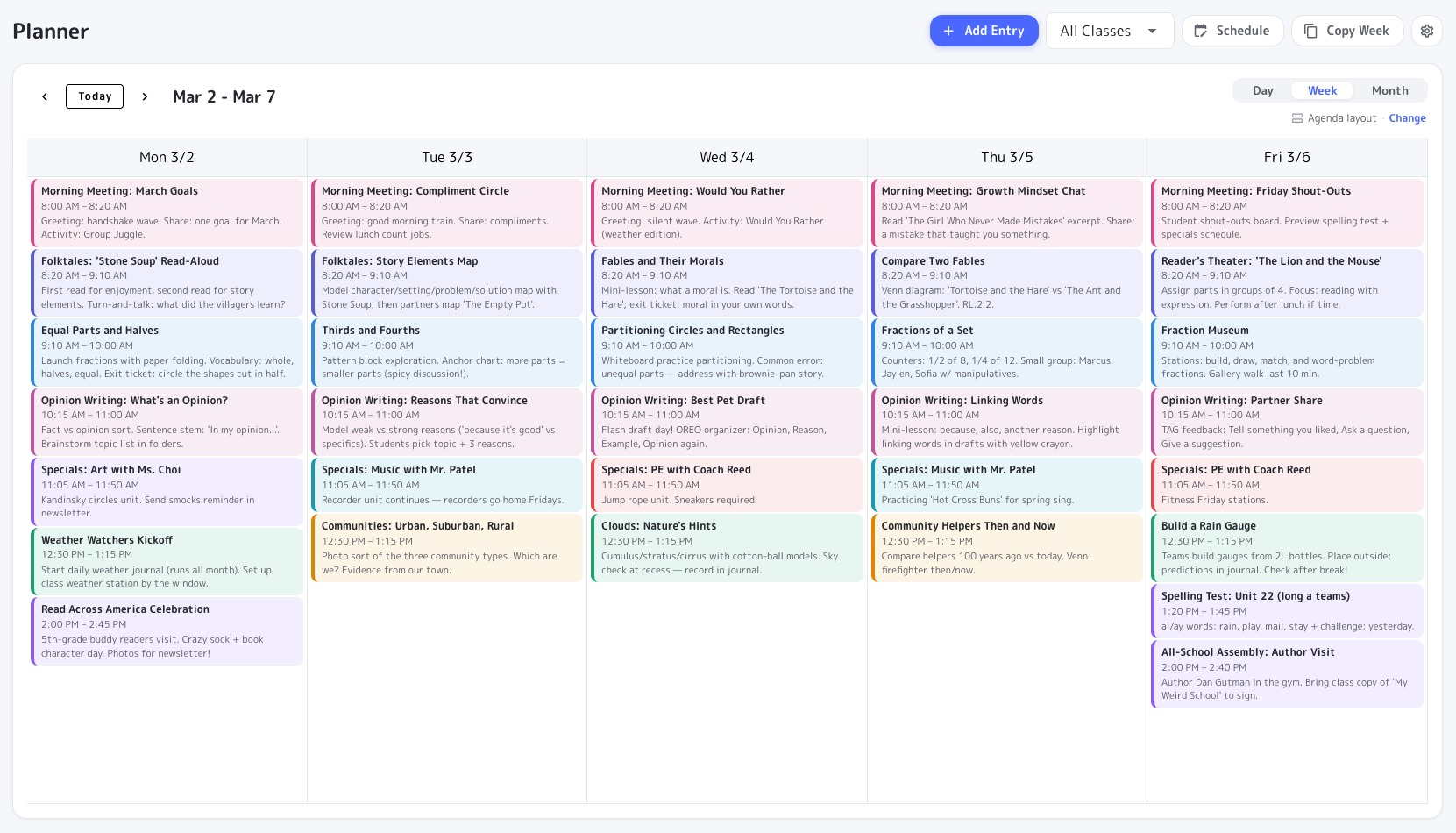 Planner Agenda layout